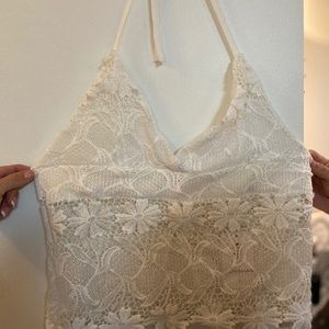 White crochet lace backless crop